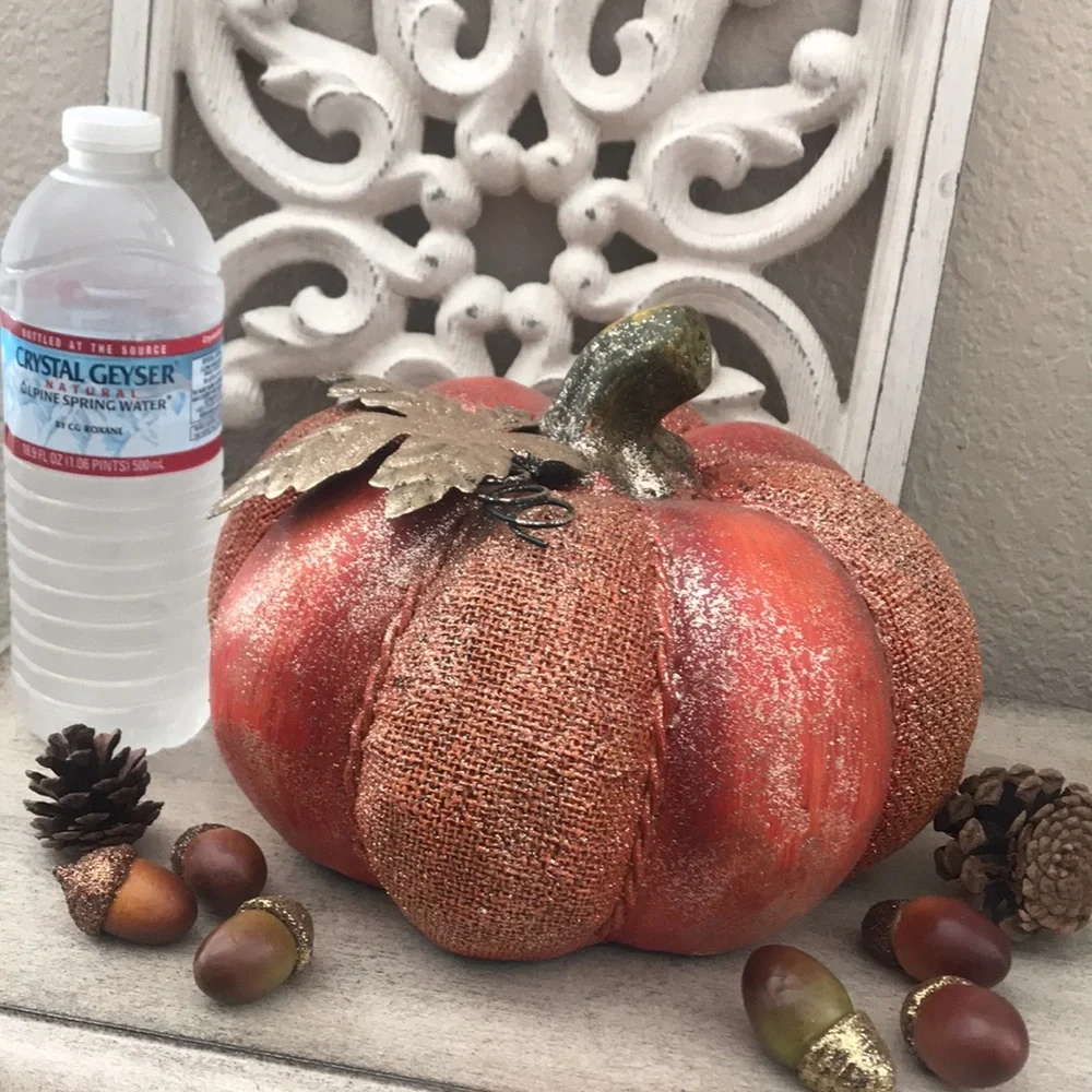 Fall Harvest Halloween Cinderella Rustic Pumpkin with glitter and gold leaf
